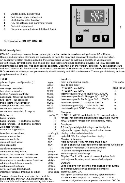 industry controller KFM 92 / KFM 93  1e