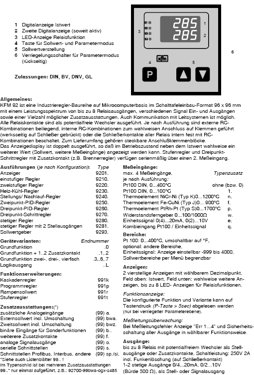 Industrieregler KFM 92 / KFM 93 1d