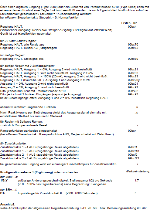 Zusatzaustattungen: Externes Beeinflussen von Reglerfunktionen 99bx d